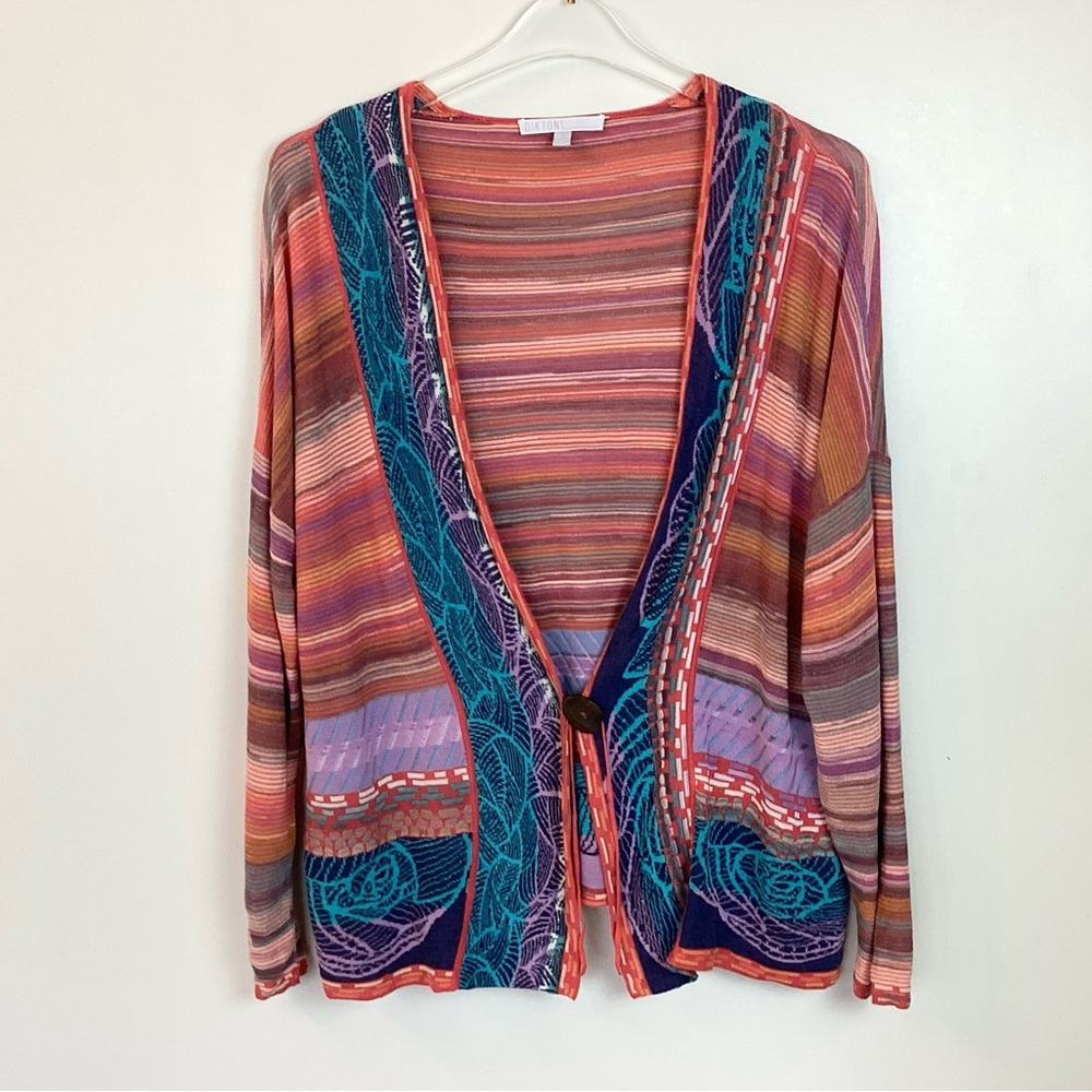 Diktons Barcelona Art to Wear Colorful Mixed Print Cardigan - L